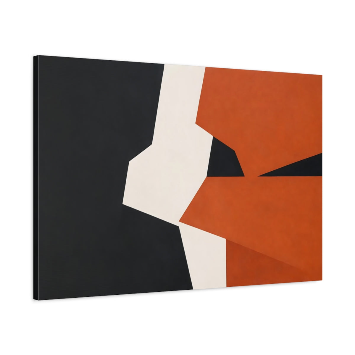 Side Mockup 1. Abstract Geometric Shapes Black Orange White shown as stretched canvas wall art