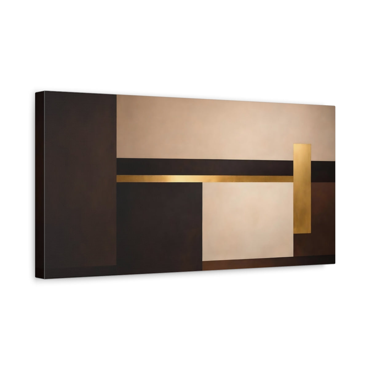 Side Mockup 3. Abstract Geometric Shapes Brown Gold Abstract shown as stretched canvas wall art