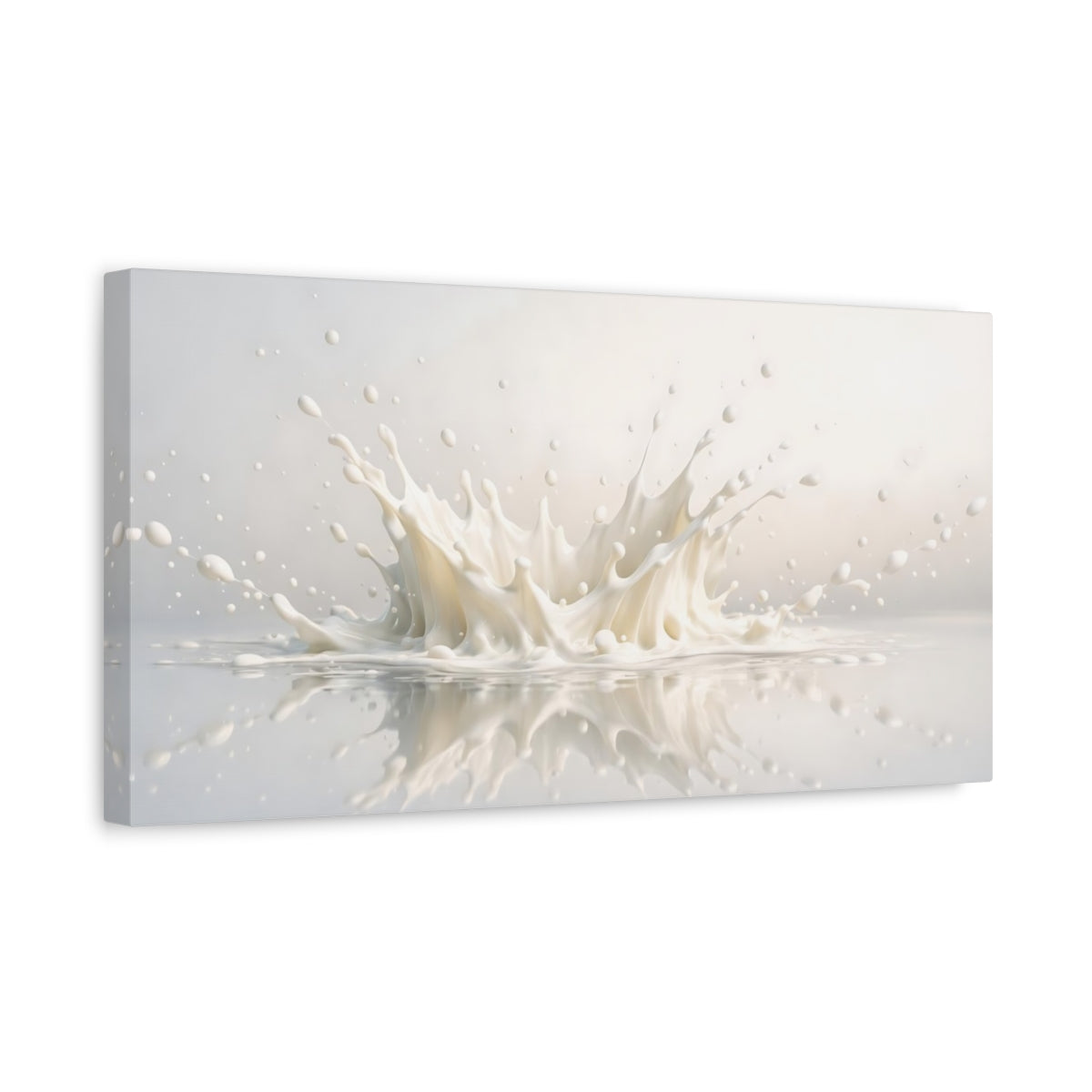 Side Mockup 3. Abstract Milk Splash White Splash shown as stretched canvas wall art