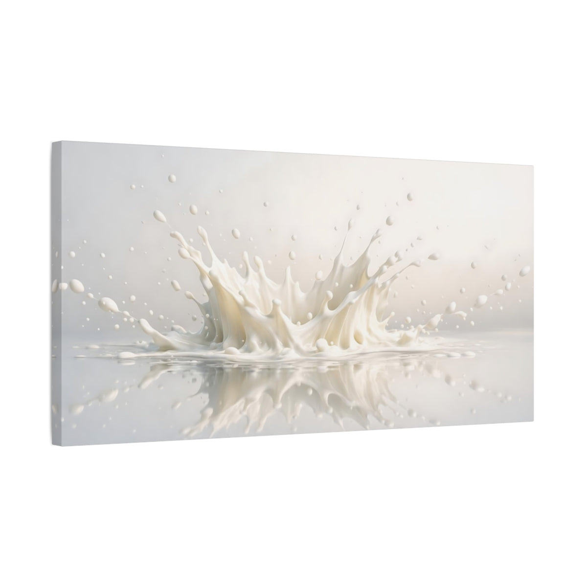 Side Mockup 2. Abstract Milk Splash White Splash shown as stretched canvas wall art