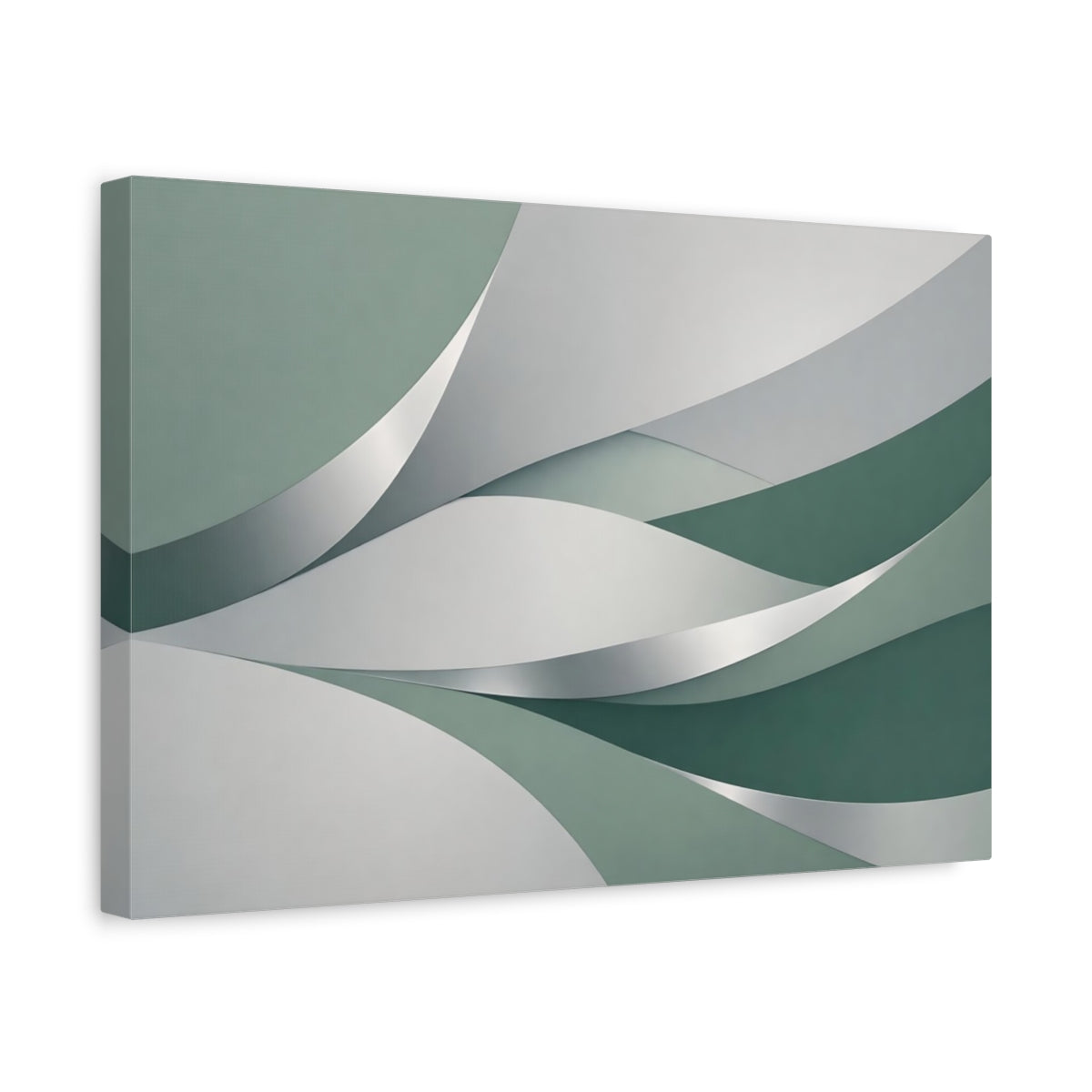 Side Mockup 4. Abstract Abstract Waves Green And Grey shown as stretched canvas wall art