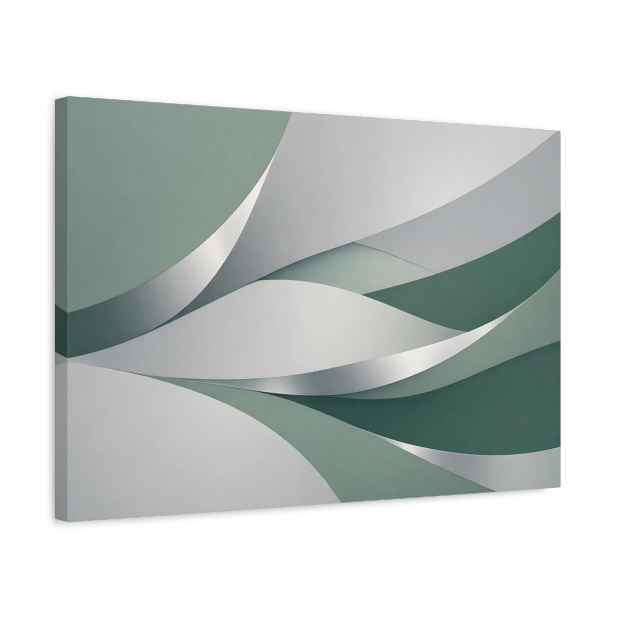 Side Mockup 3. Abstract Abstract Waves Green And Grey shown as stretched canvas wall art