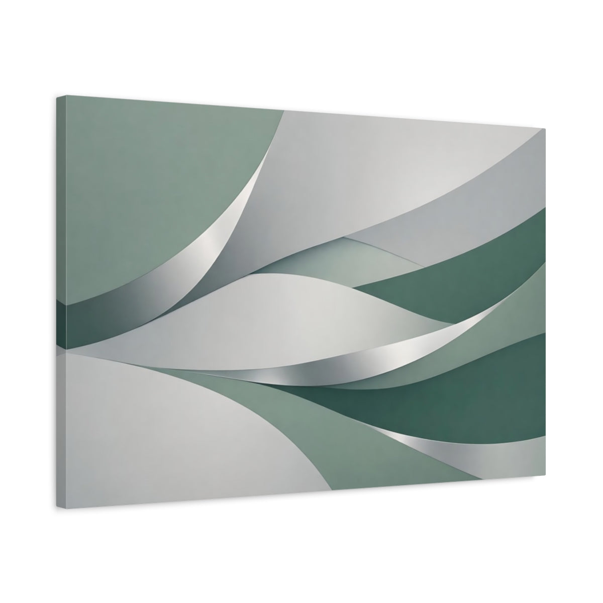 Side Mockup 2. Abstract Abstract Waves Green And Grey shown as stretched canvas wall art