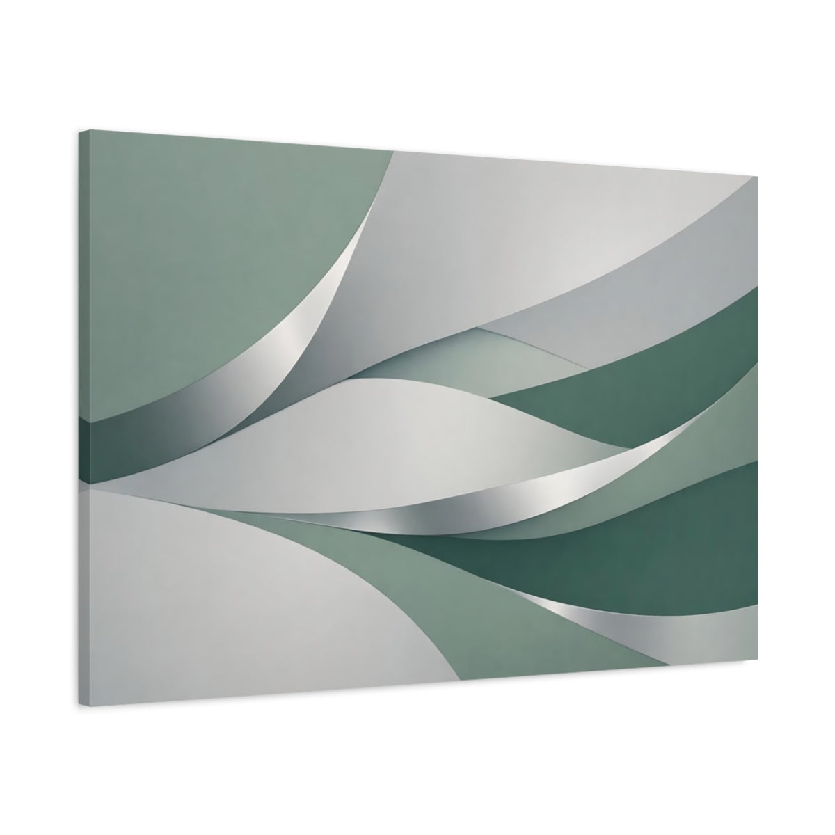 Side Mockup 1. Abstract Abstract Waves Green And Grey shown as stretched canvas wall art