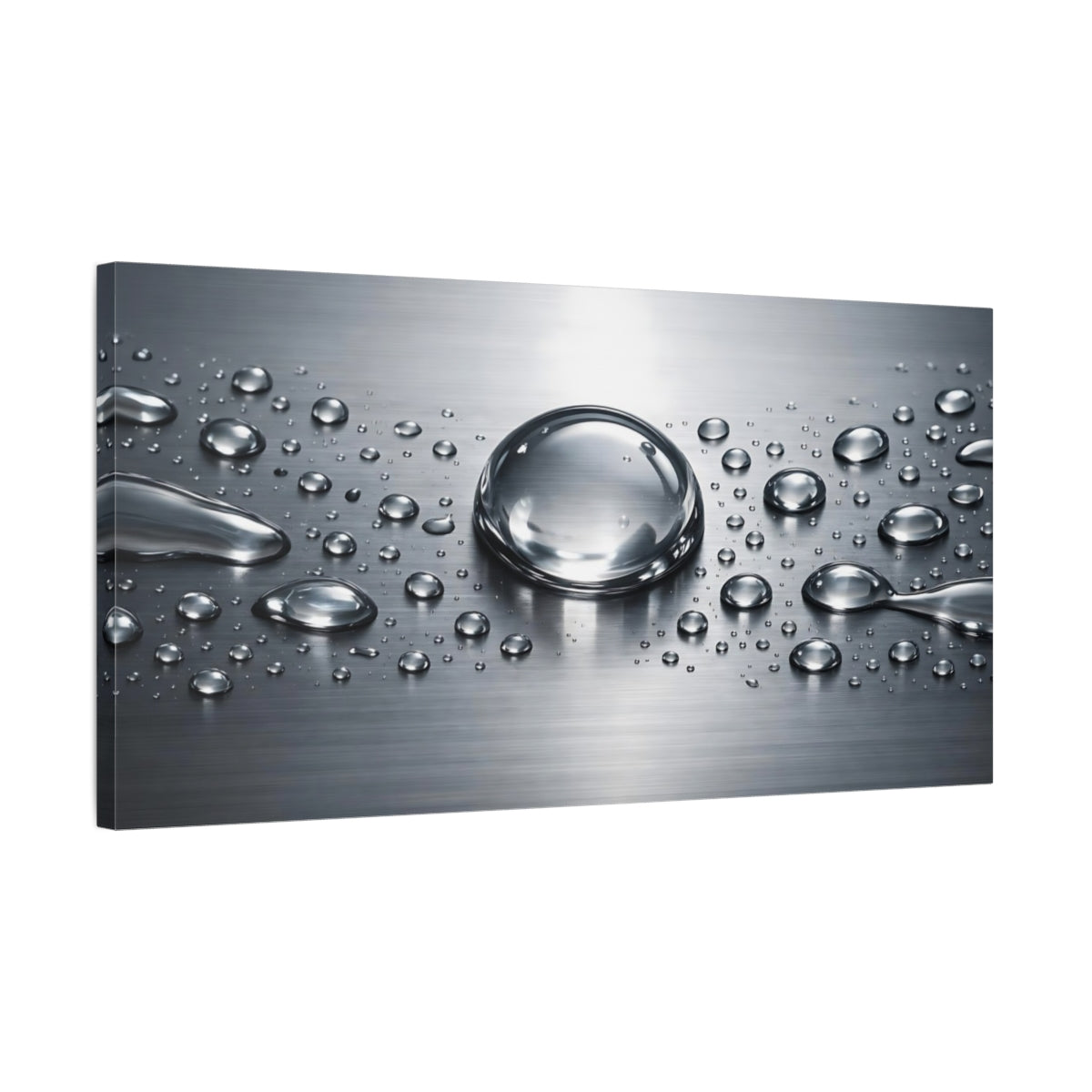 Side Mockup 2. Nature Water Droplets Silver Grey shown as stretched canvas wall art