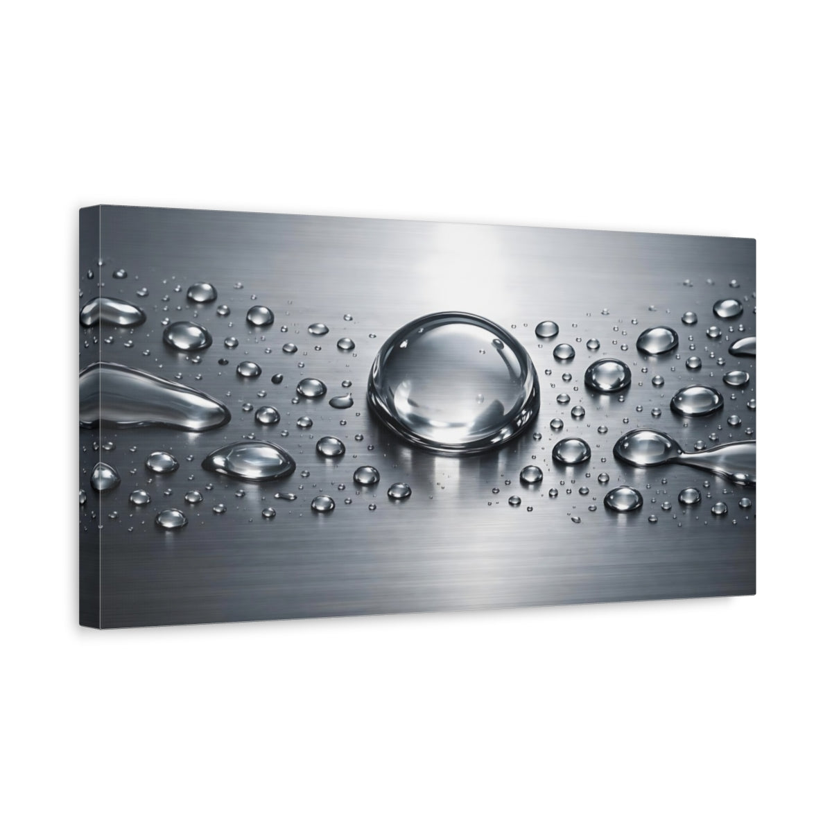Side Mockup 3. Nature Water Droplets Silver Grey shown as stretched canvas wall art