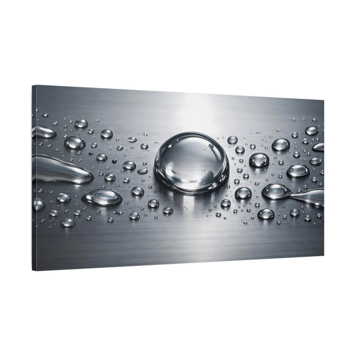 Side Mockup 1. Nature Water Droplets Silver Grey shown as stretched canvas wall art