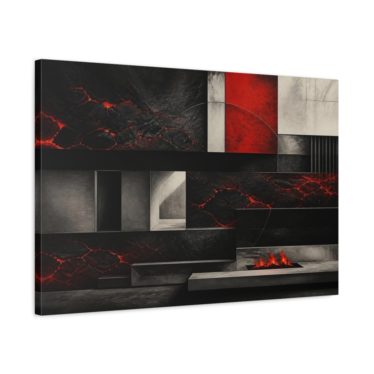 Side Mockup 2. Modern Molten Lava Panel shown as canvas print