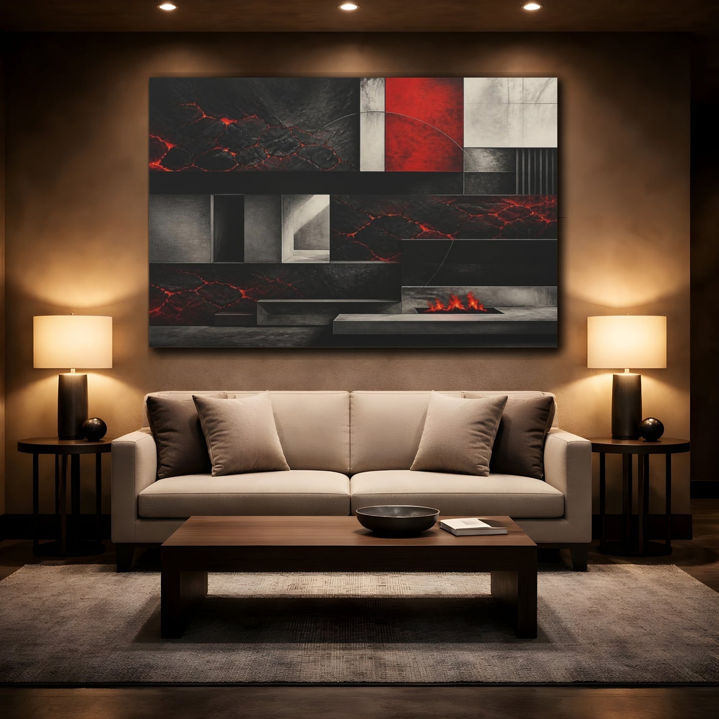 Mockup 2. Modern Molten Lava Panel shown as canvas print