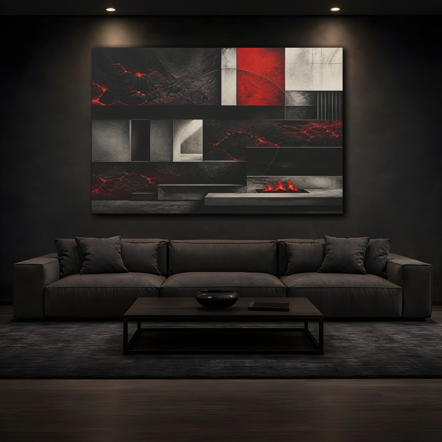 Mockup 3. Modern Molten Lava Panel shown as canvas print