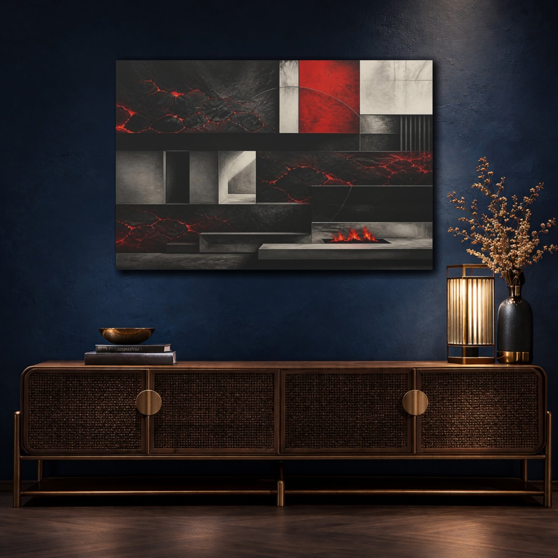 Mockup 4. Modern Molten Lava Panel shown as canvas print