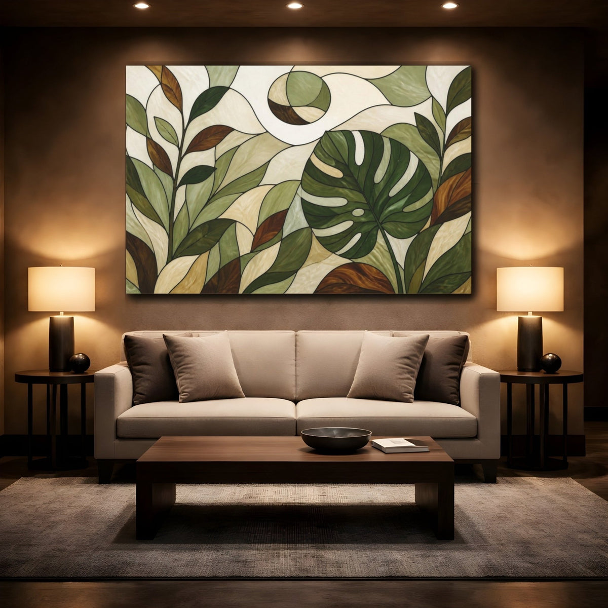 Modern Monstera Leaf Canvas Print – Living Room, Above Couch - YesArtYes