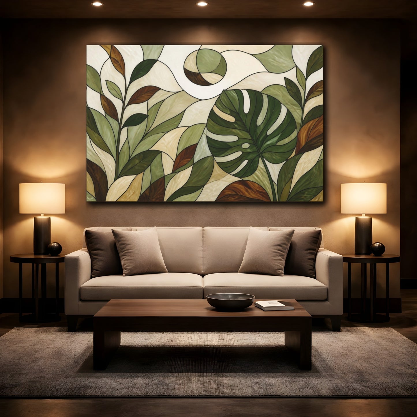 Mockup 2. Modern Monstera Leaf shown as canvas print