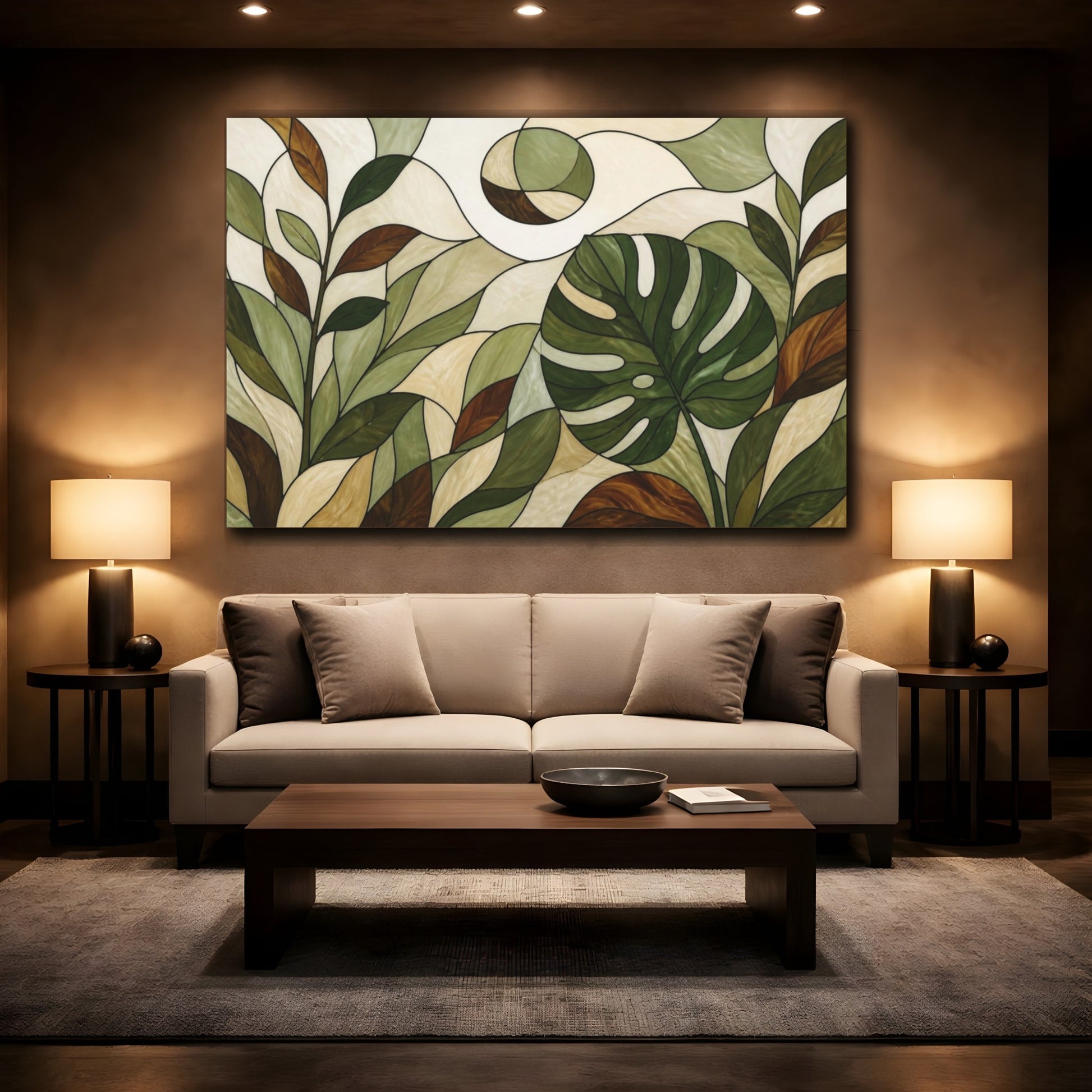 Mockup 2. Modern Monstera Leaf shown as canvas print