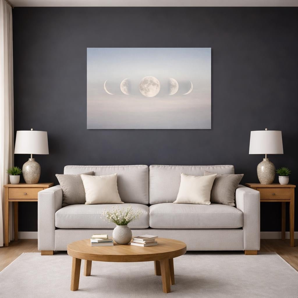 Modern Moon Phases Nature - Canvas Wall Art Print - YesArtYes