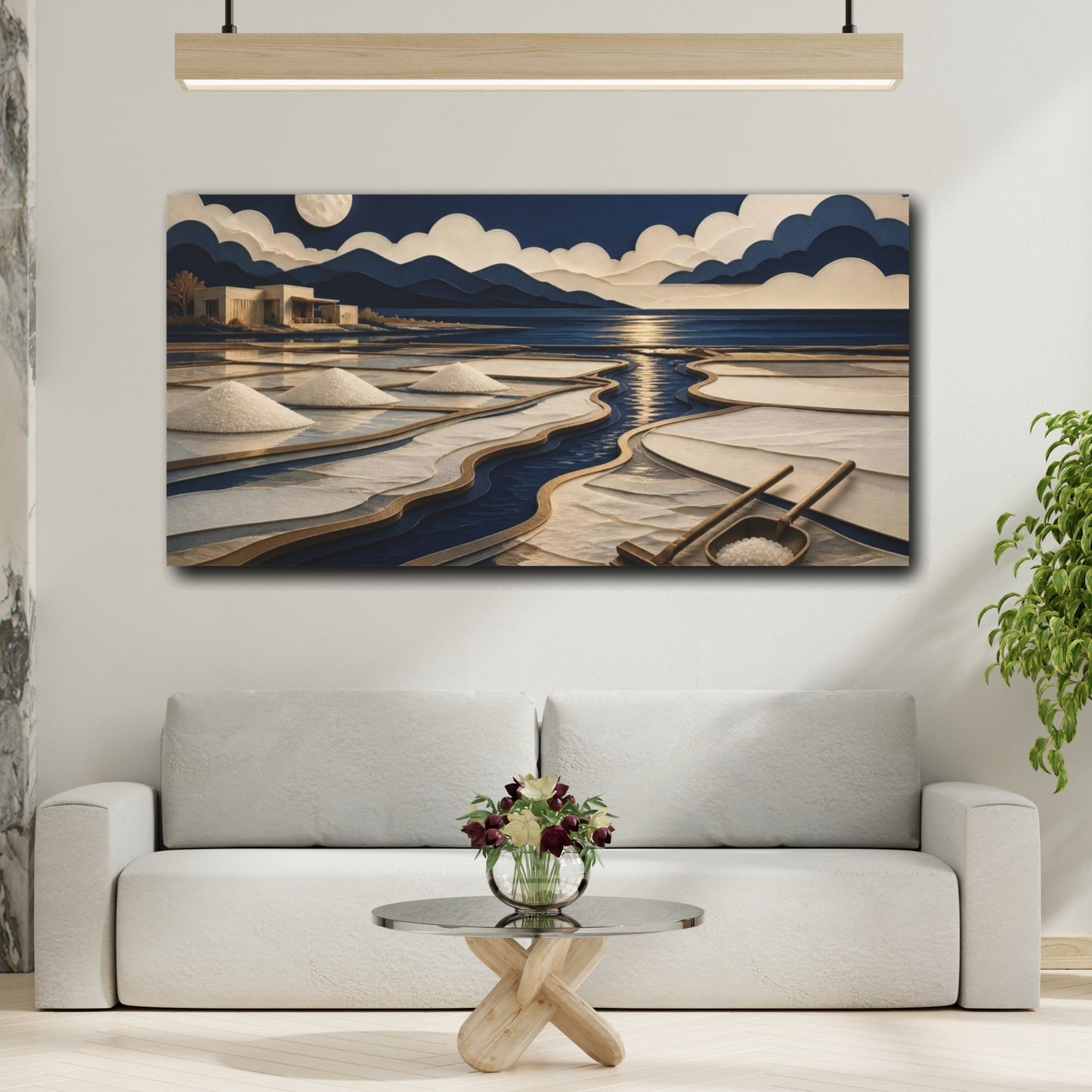 Mockup 2. Modern Moonlit Salt Pans shown as canvas print
