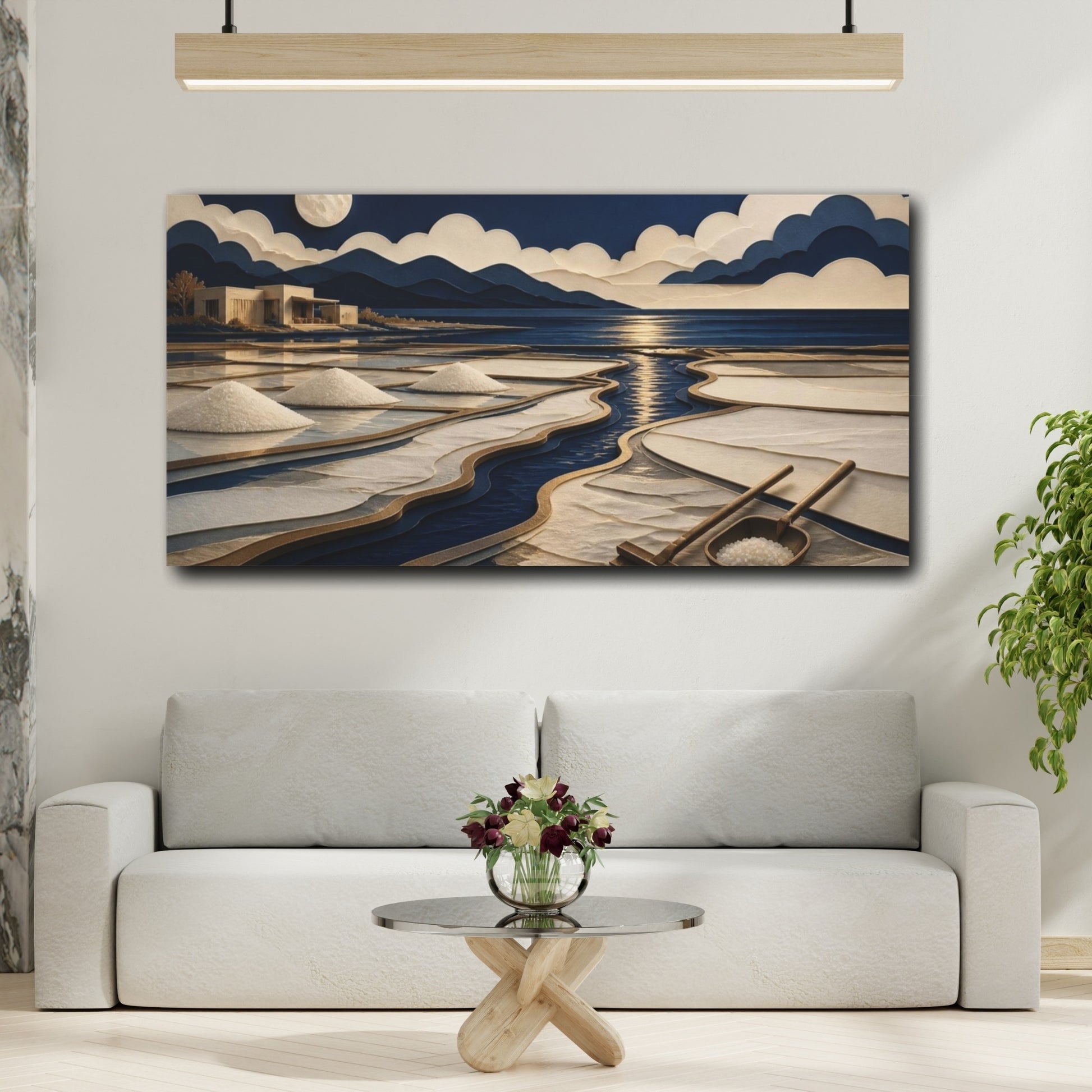 Mockup 2. Modern Moonlit Salt Pans shown as canvas print