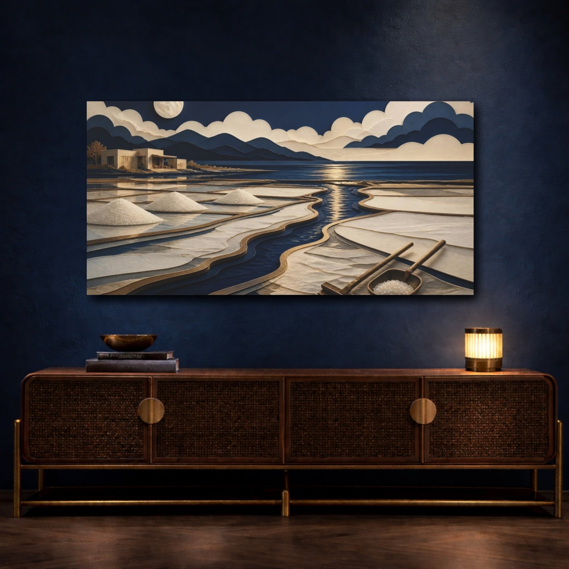 Mockup 4. Modern Moonlit Salt Pans shown as canvas print