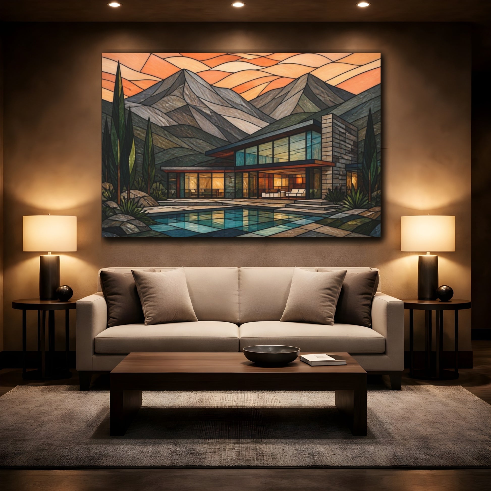 Mockup 2. Modern Mountain House shown as canvas print