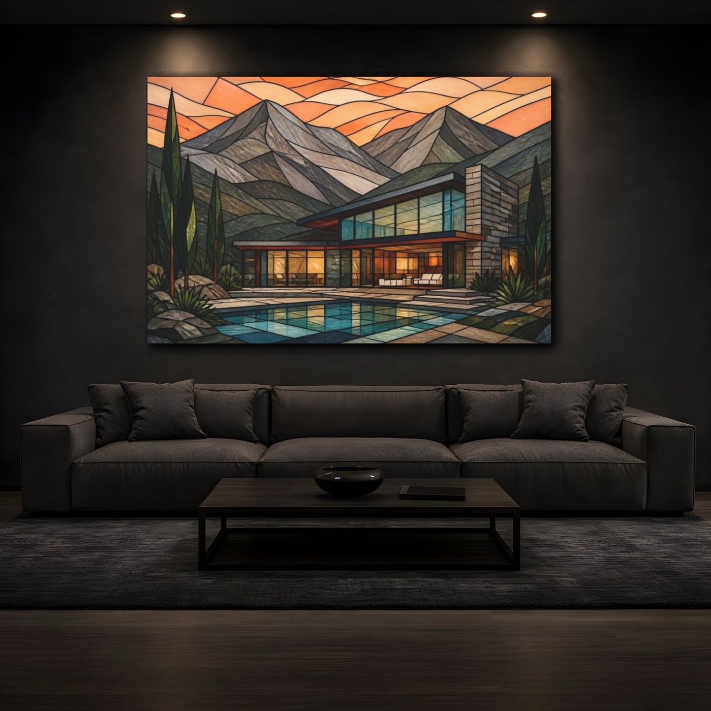 Mockup 3. Modern Mountain House shown as canvas print