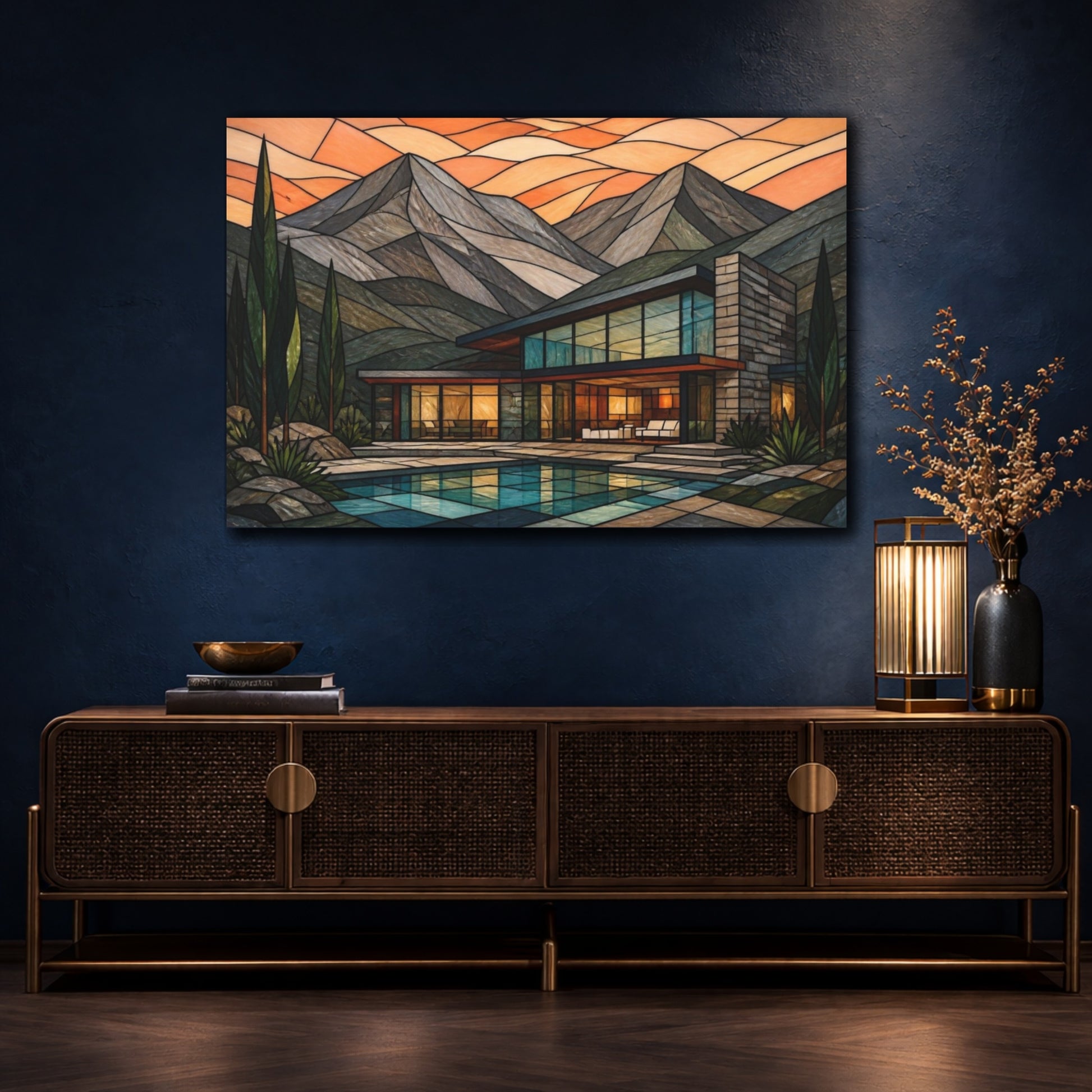 Mockup 4. Modern Mountain House shown as canvas print