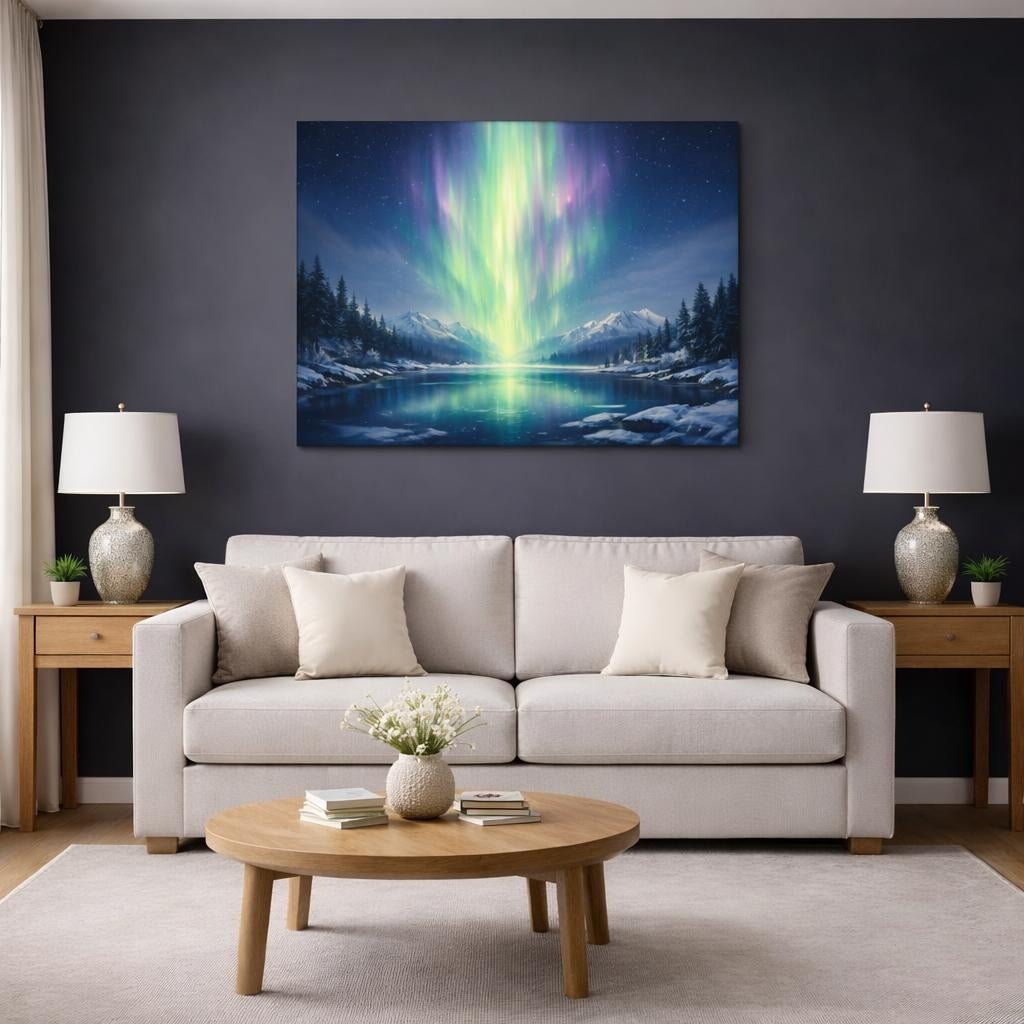 Modern Northern Lights Aurora Borealis Nature - Canvas Wall Art Print - YesArtYes
