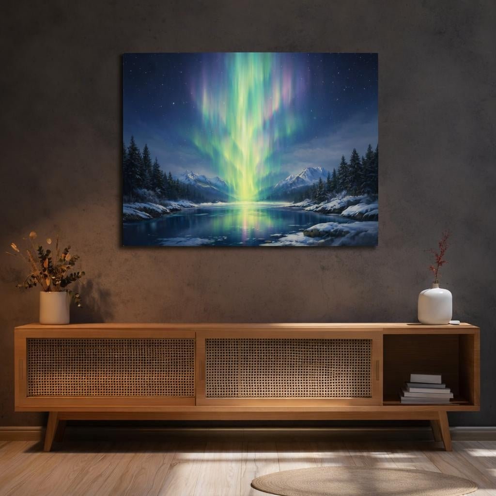 Modern Northern Lights Aurora Borealis Nature - Canvas Wall Art Print - YesArtYes