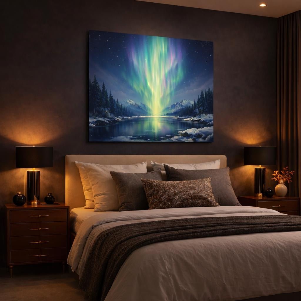 Modern Northern Lights Aurora Borealis Nature - Canvas Wall Art Print - YesArtYes