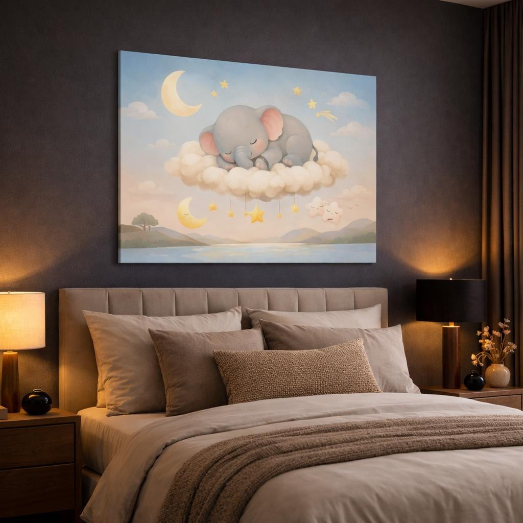 Modern Nursery Art shown as canvas wall art in a luxury bedroom
