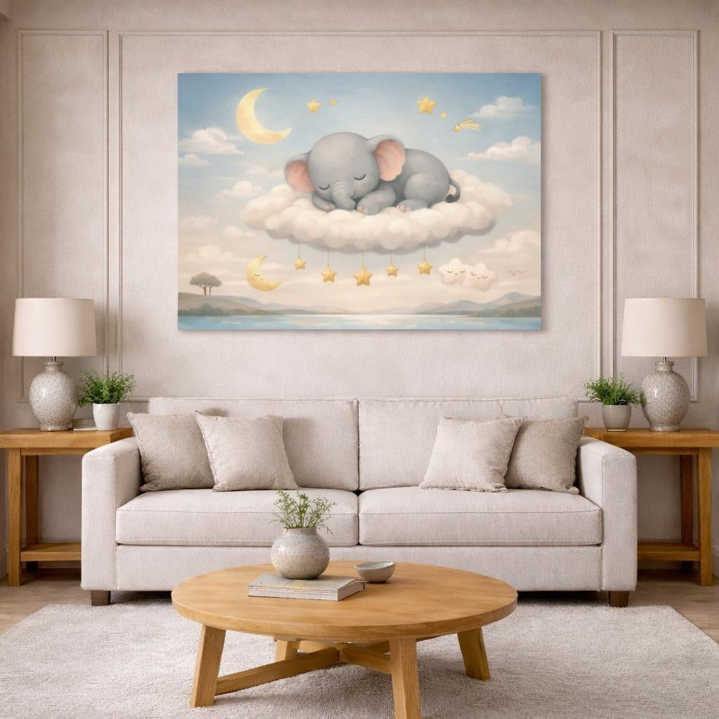 Modern Nursery Art shown as canvas wall art in a modern living room