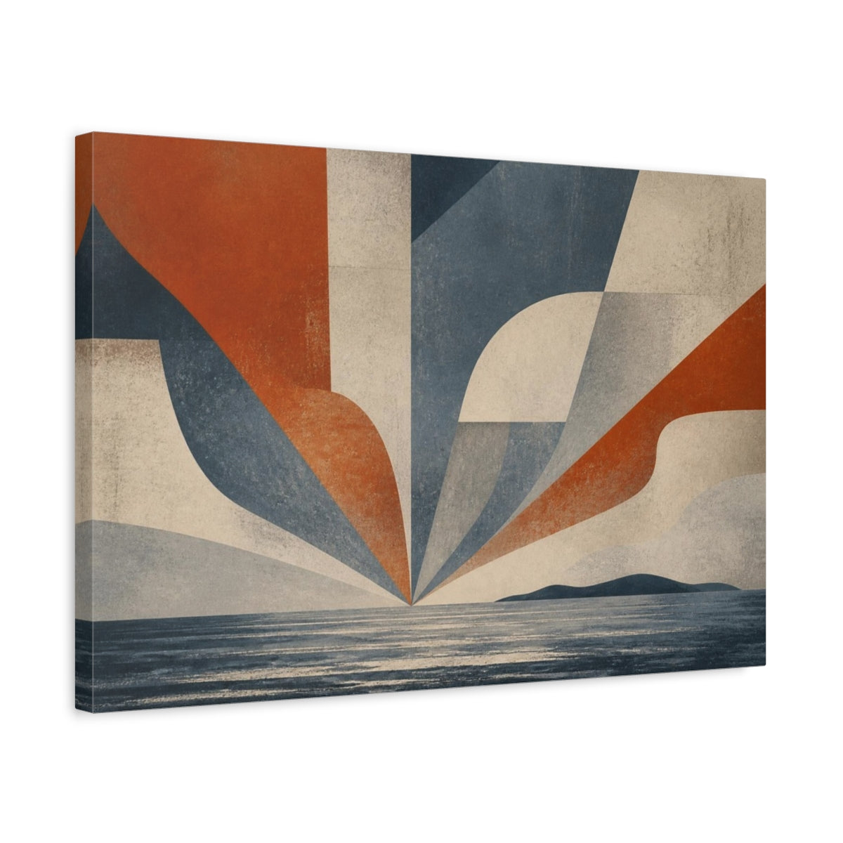 Side Mockup 3. Modern Ocean Horizon shown as canvas print