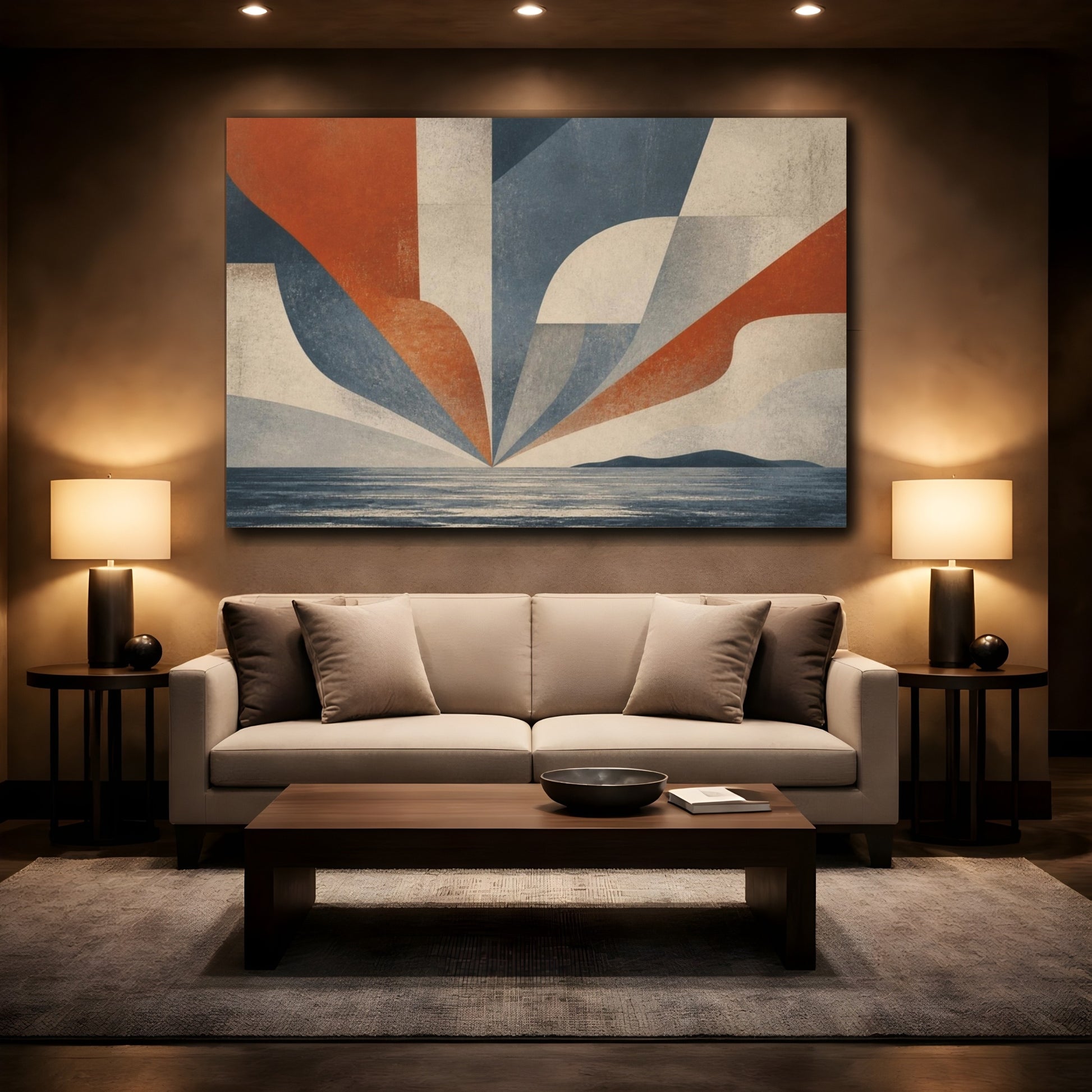 Mockup 2. Modern Ocean Horizon shown as canvas print