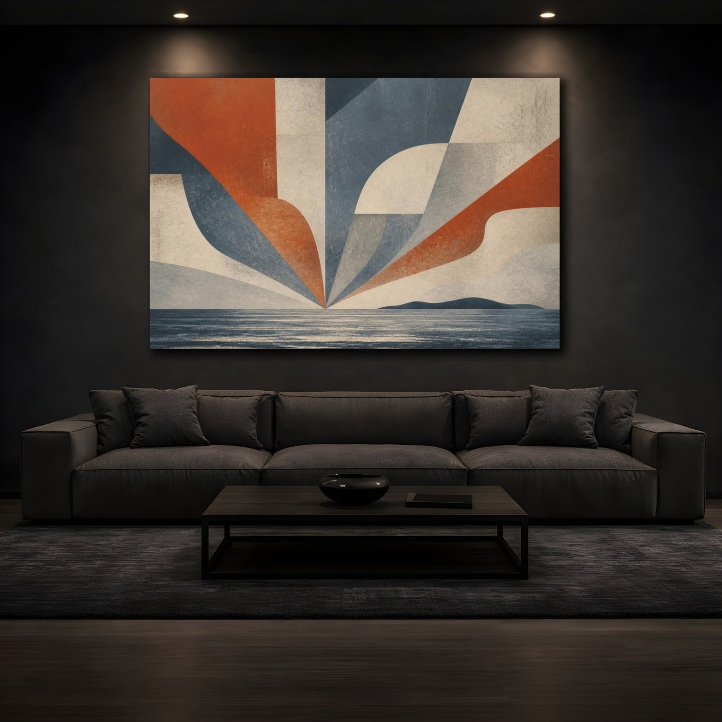 Mockup 3. Modern Ocean Horizon shown as canvas print