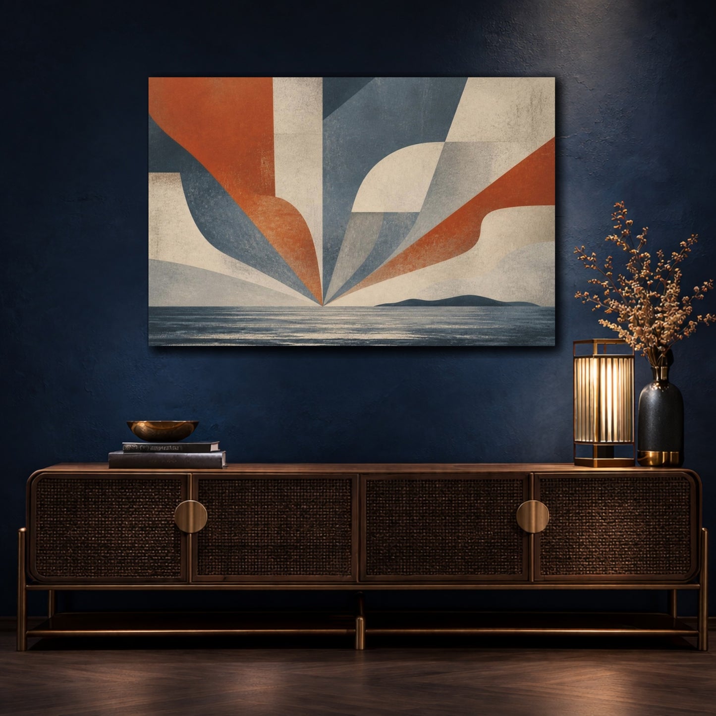 Mockup 4. Modern Ocean Horizon shown as canvas print
