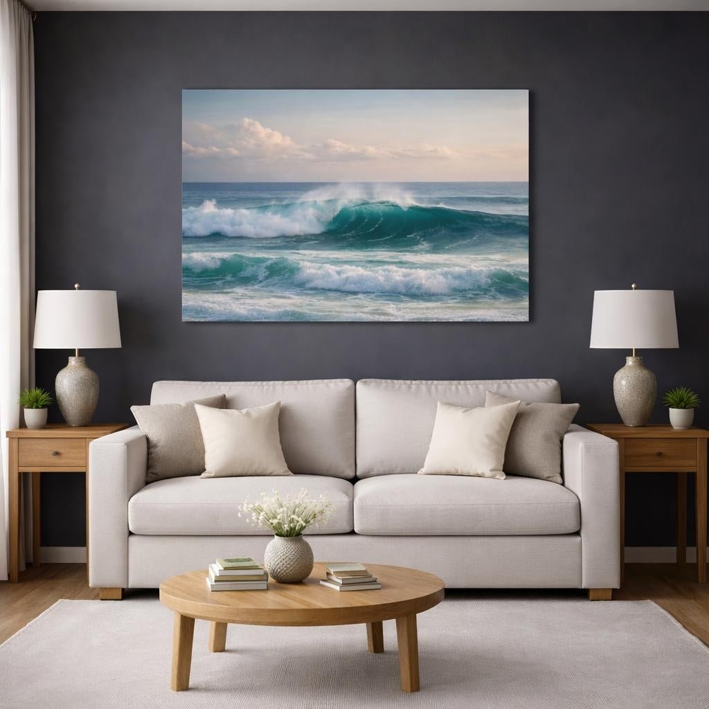 Modern Ocean Waves Wave Nature - Canvas Wall Art Print - YesArtYes