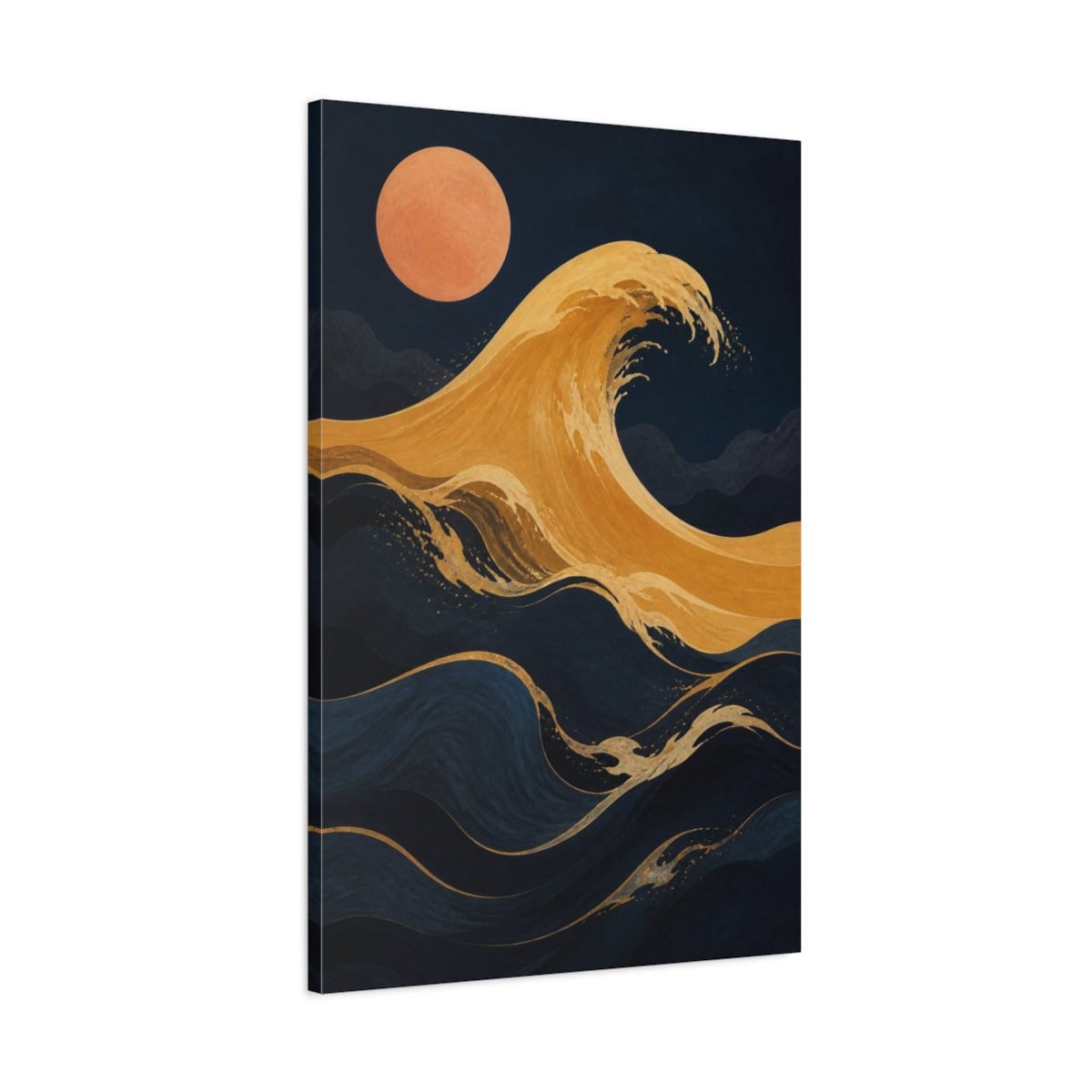 Main Mockup. Modern Ochre Wave shown as canvas print