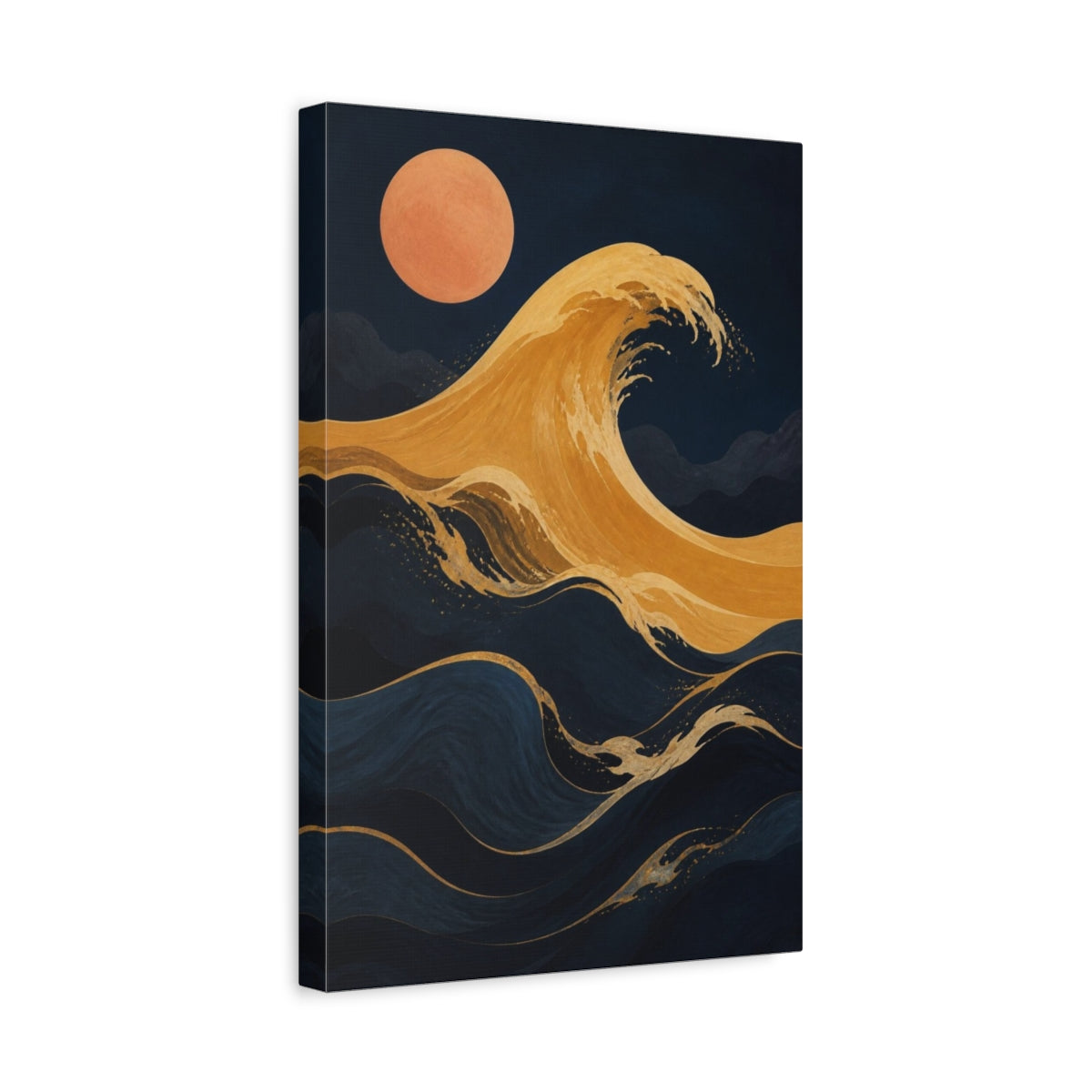 Side Mockup 4. Modern Ochre Wave shown as canvas print