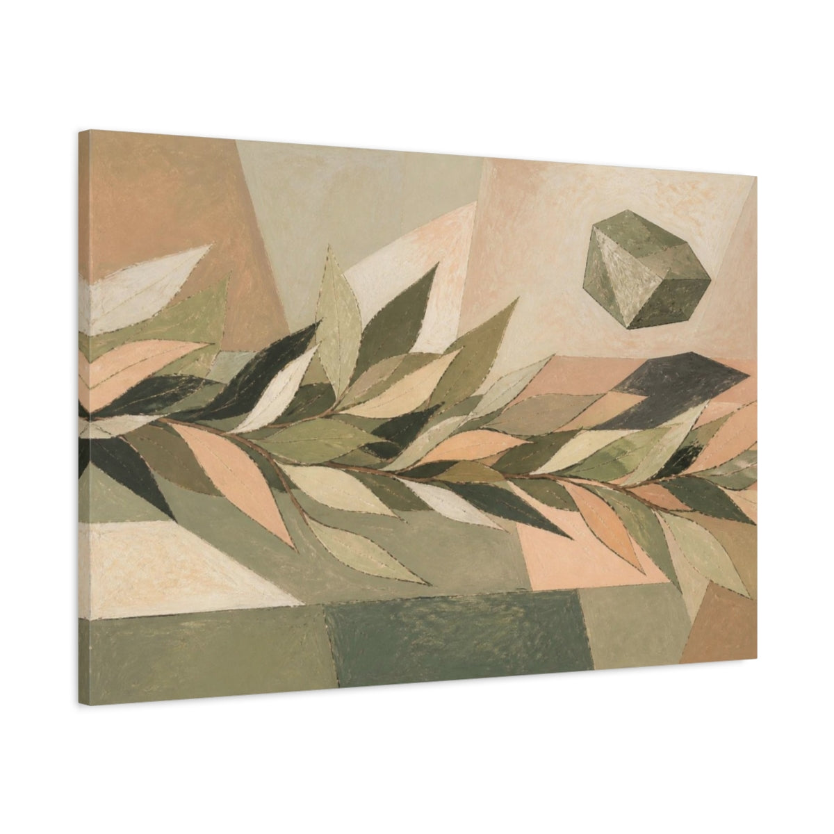 Main Mockup. Modern Olive Leaf Study shown as canvas print
