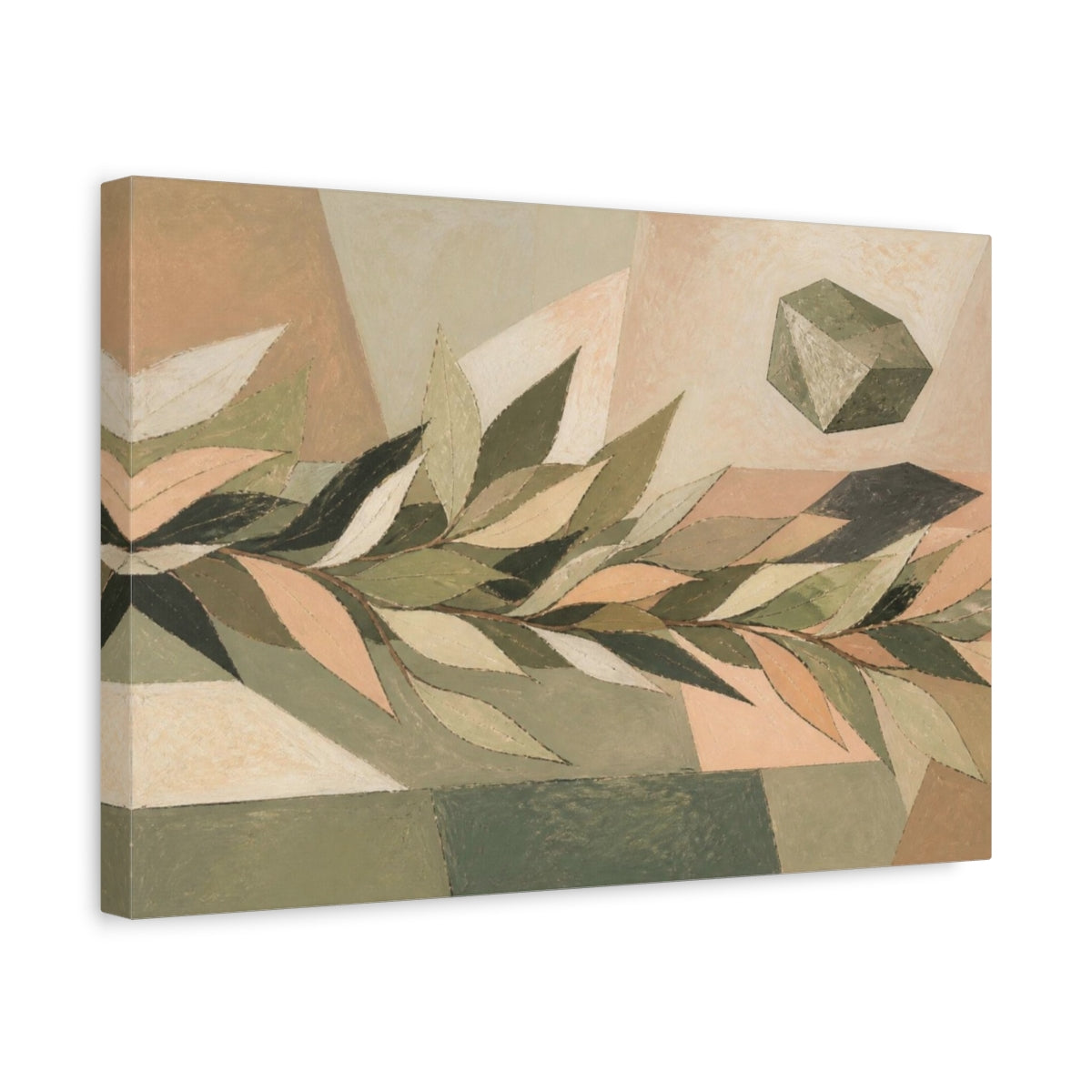 Side Mockup 4. Modern Olive Leaf Study shown as canvas print