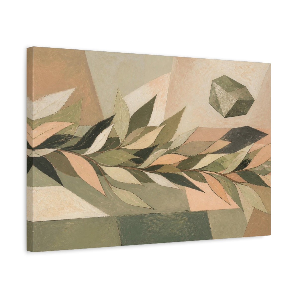 Side Mockup 3. Modern Olive Leaf Study shown as canvas print