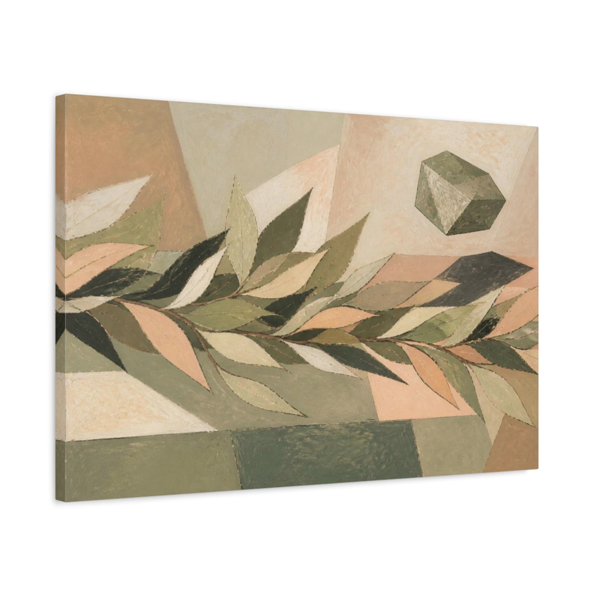Side Mockup 2. Modern Olive Leaf Study shown as canvas print