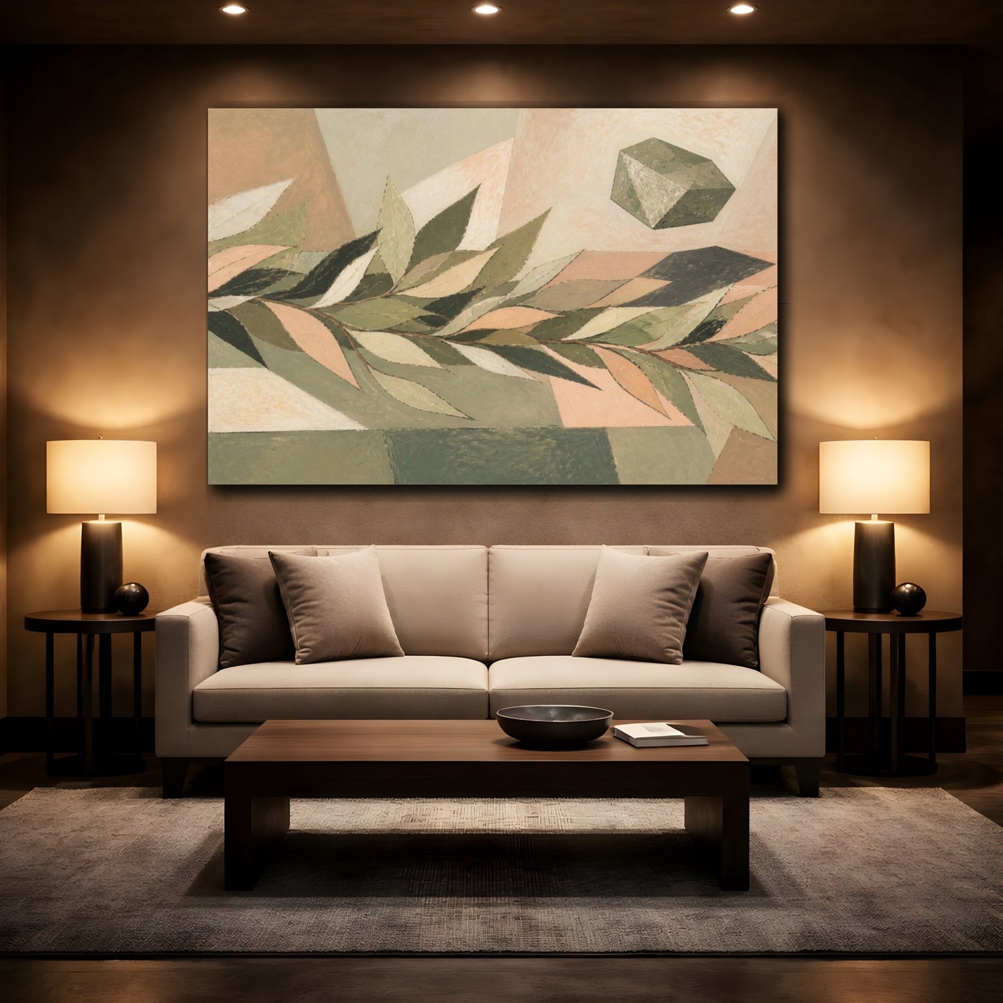 Mockup 2. Modern Olive Leaf Study shown as canvas print