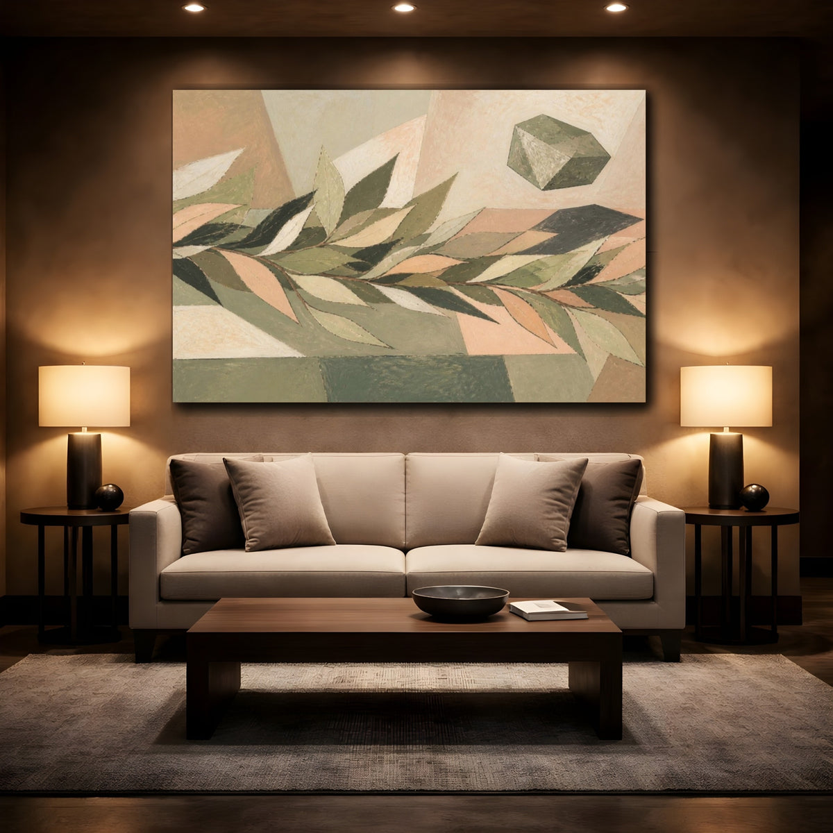 Mockup 2. Modern Olive Leaf Study shown as canvas print