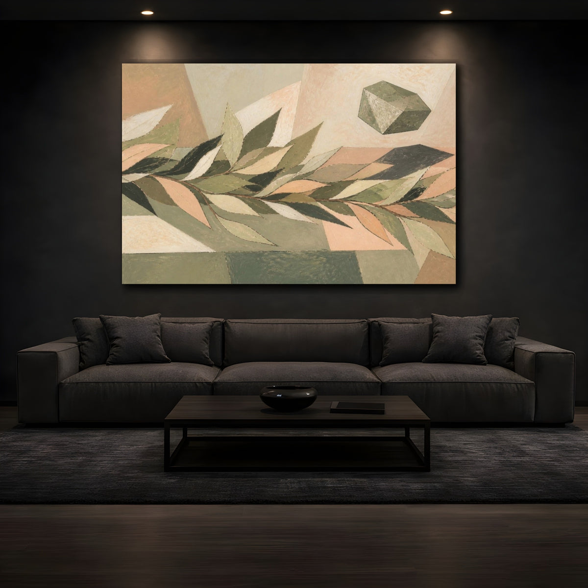 Mockup 3. Modern Olive Leaf Study shown as canvas print