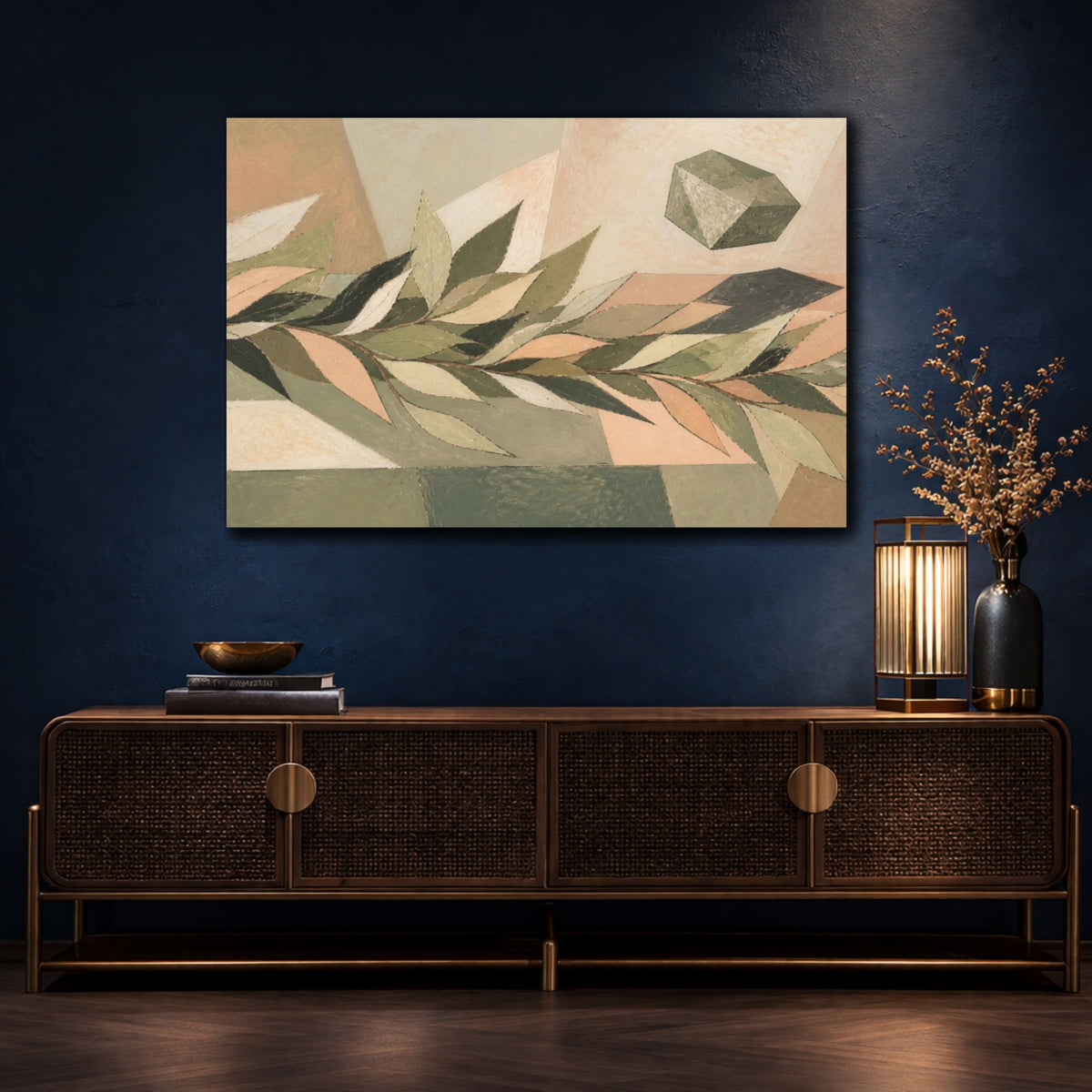 Mockup 4. Modern Olive Leaf Study shown as canvas print