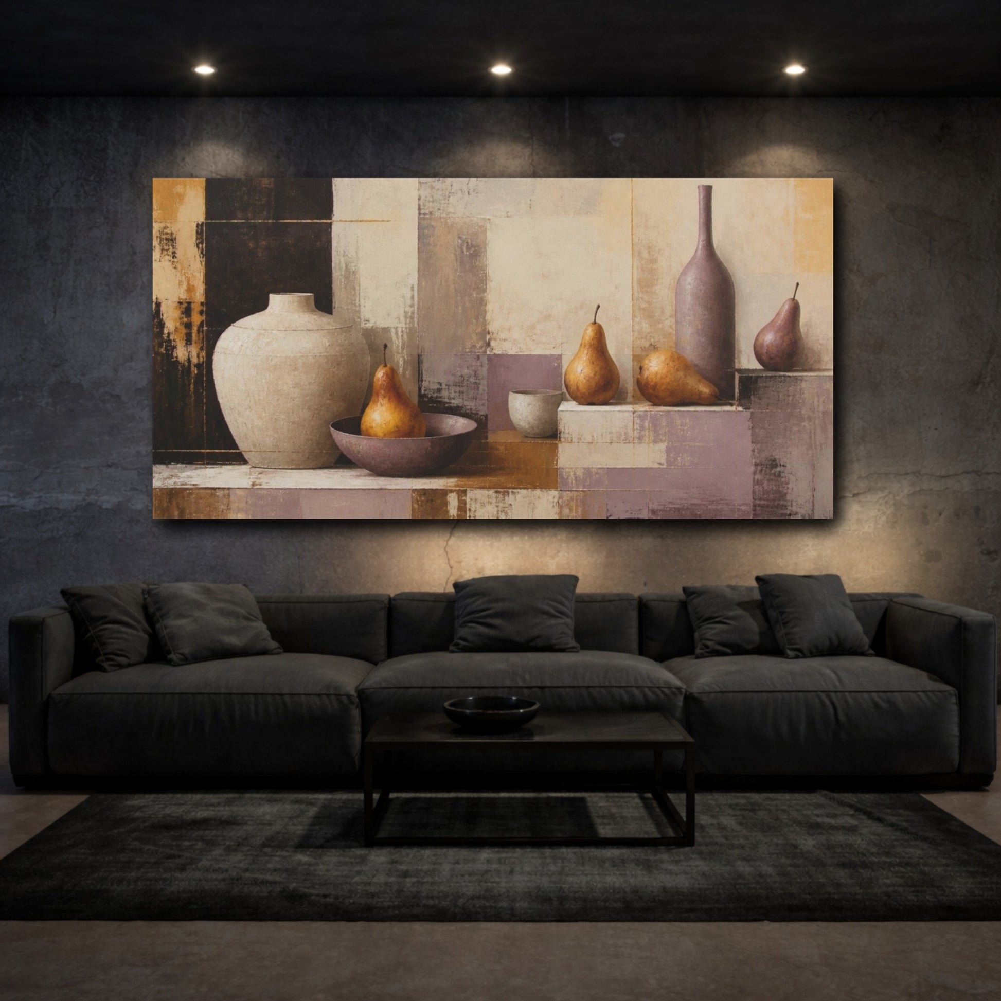 Mockup 3. Modern Pears & Vessels shown as canvas print