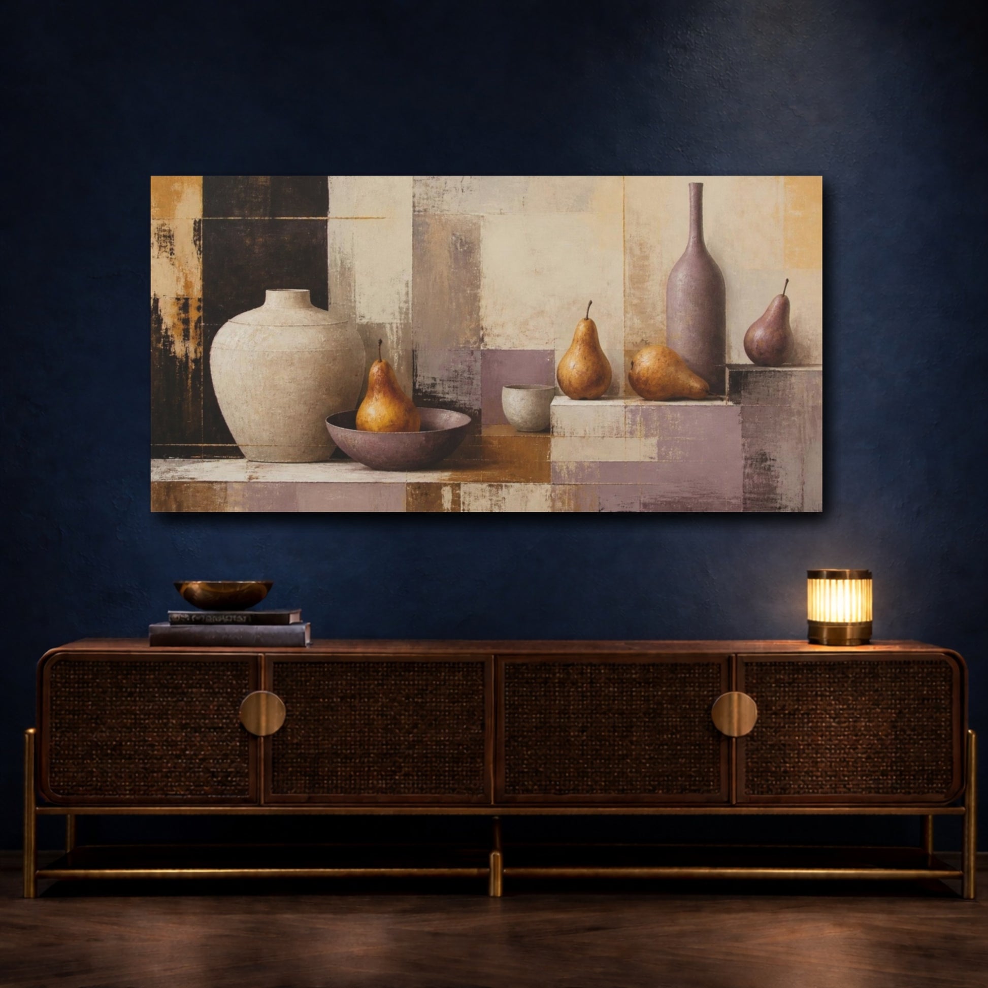 Mockup 4. Modern Pears & Vessels shown as canvas print