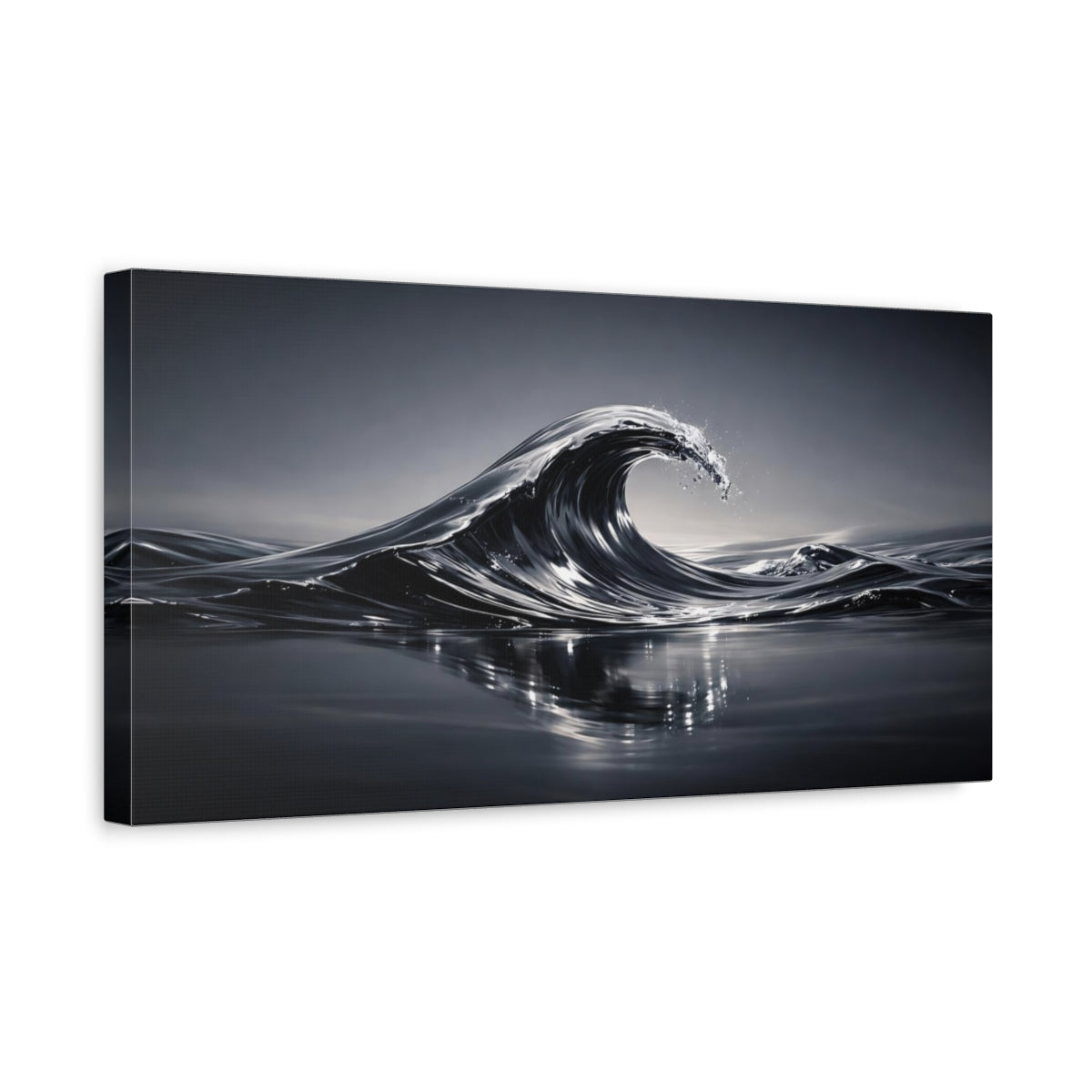 Side Mockup 3. Nature Ocean Wave Dark Ocean Wave shown as stretched canvas wall art