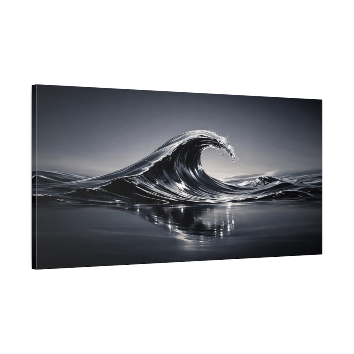Side Mockup 1. Nature Ocean Wave Dark Ocean Wave shown as stretched canvas wall art