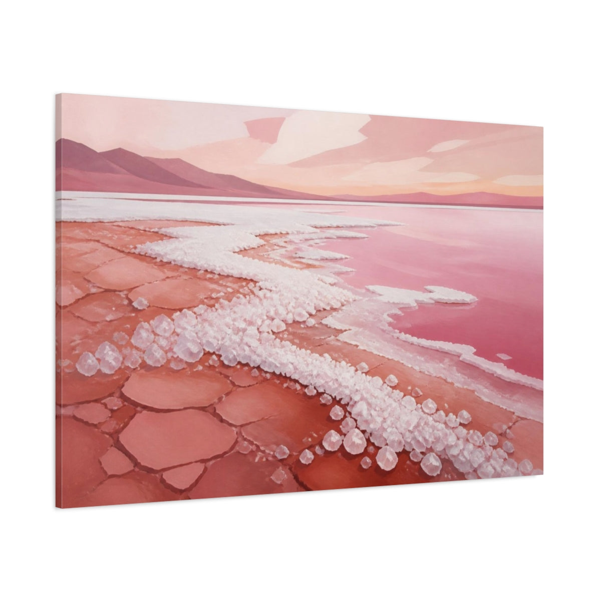 Side Mockup 1. Modern Pink Salt Shore shown as canvas print